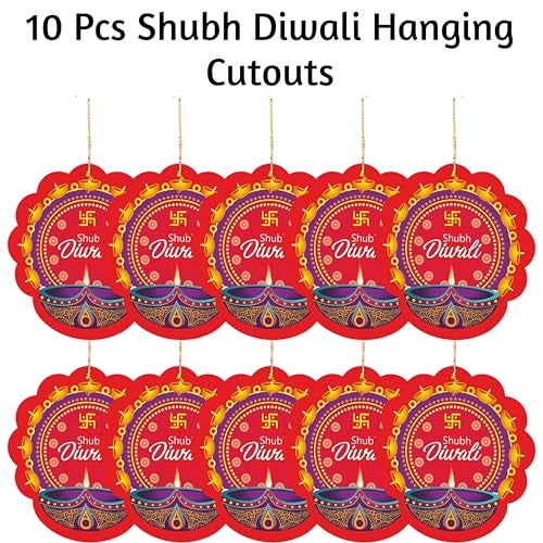 TOYXE Shubh Diwali Paper Ceiling Hanging Swastik Printed Decoration Set of 10 Pcs | Diwali Decoration Items for Offices, Home, Indoor or Outdoor Decor - Image 3