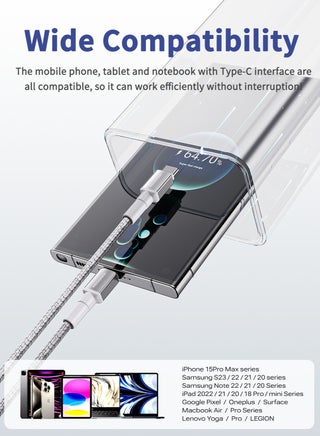 60W type c cable fast charger, 1 meter long. Type-C charging cable is made of cut-resistant, durable fabric. The type c cable supports all iPhones that support the Type-C port, Samsung devices, and other phones. The original cable type c is made of the finest copper for high conductivity and safety. data cable type c. Moogmax White charger cable. - view 4