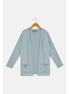 Rumi + Ryder Kids Girl Plain Long Sleeves Cardigans, Turquoise  - Image 1