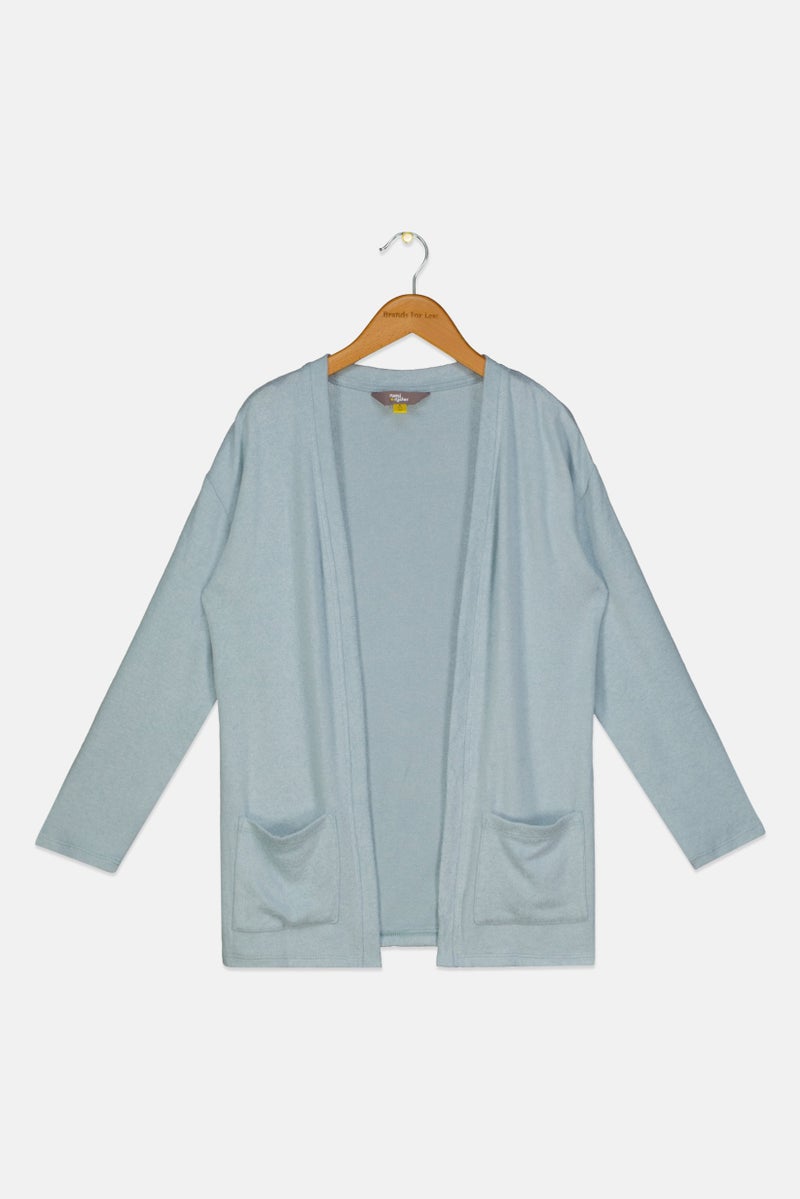 Rumi + Ryder Kids Girl Plain Long Sleeves Cardigans, Turquoise - Image 1