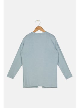 Rumi + Ryder Kids Girl Plain Long Sleeves Cardigans, Turquoise  - Image 2