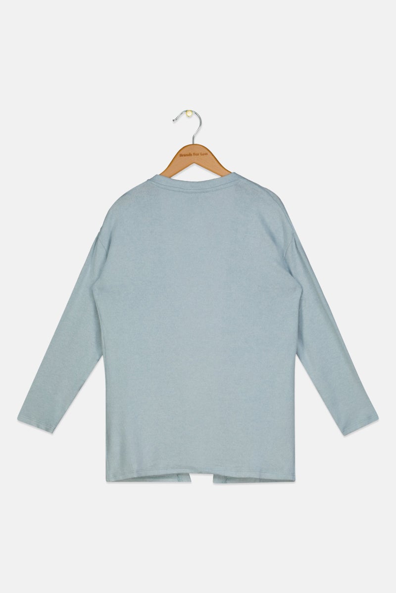 Rumi + Ryder Kids Girl Plain Long Sleeves Cardigans, Turquoise - Image 2