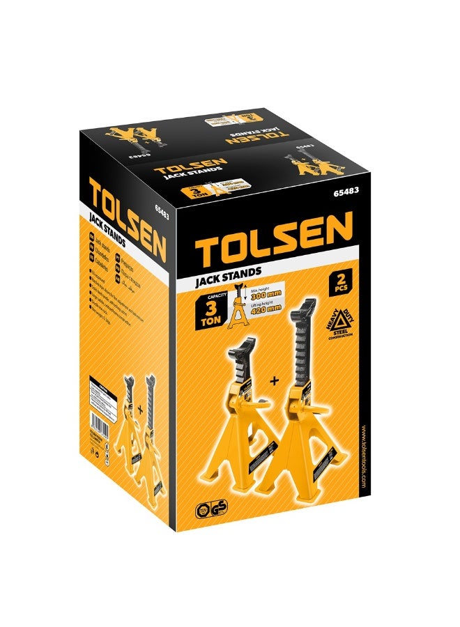 Tolsen Jack Stand Industrial 3 Ton 65483 Ratchet Style Vehicle Support Stand with Adjustable Height - Image 2