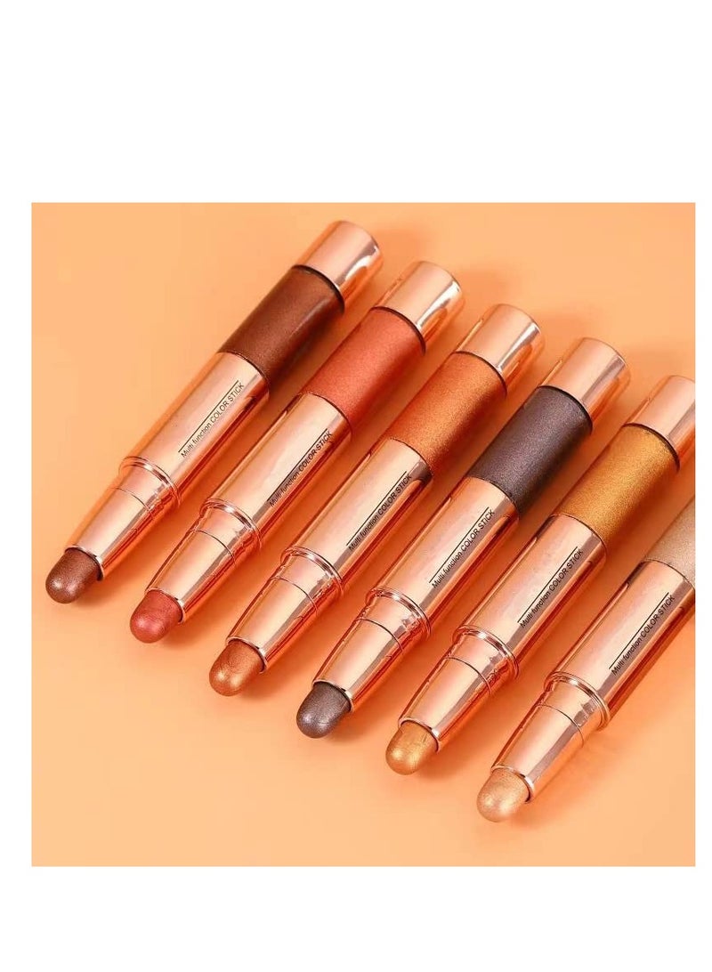Eye Shadow Stick and Highlighter Makeup 2 in 1 Long Lasting 6 Colors Metallic Shimmer Cream Eyeshadow Stick & Highlighter Pencil Makeup Liquid Eye Shadow Pencils for Women (Pack of 6)