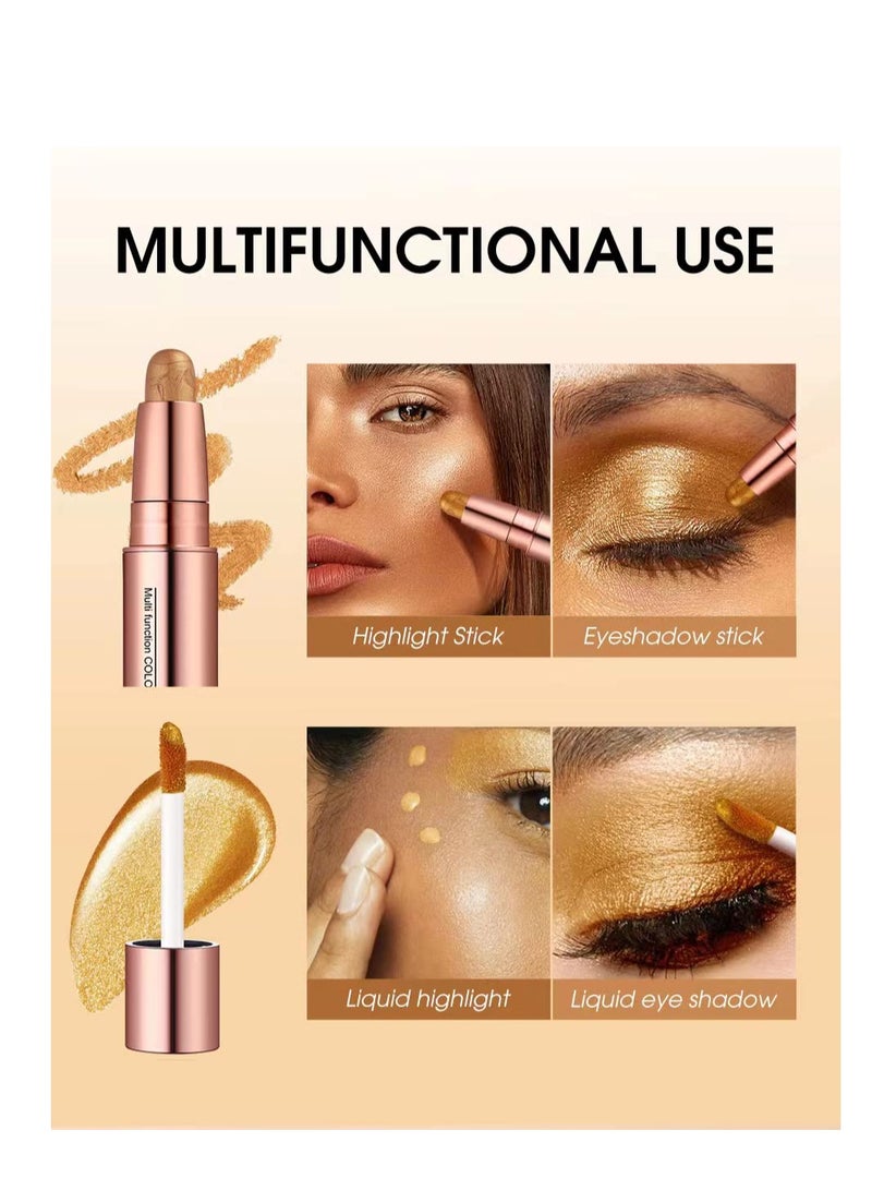 Eye Shadow Stick and Highlighter Makeup 2 in 1 Long Lasting 6 Colors Metallic Shimmer Cream Eyeshadow Stick & Highlighter Pencil Makeup Liquid Eye Shadow Pencils for Women (Pack of 6)