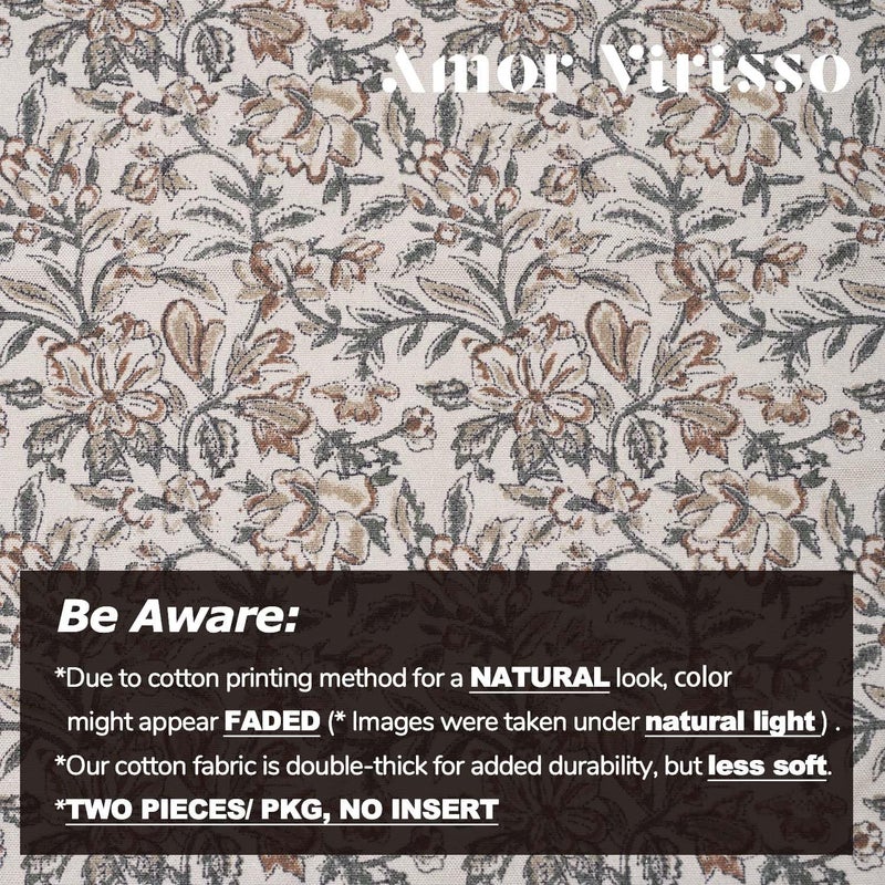 Amor Virisso Floral Throw Pillow Covers 12 x 20 Set of 2 Vintage Block Print Pillow Covers Decorative Pillow Covers Couch Pillows for Living Room Farmhouse Accent Sofa Pillows, Green/Sand - Image 3
