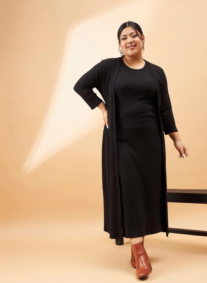 ساسافراس Plus Ribbed Bodycon Midi Dress with Shrug Set