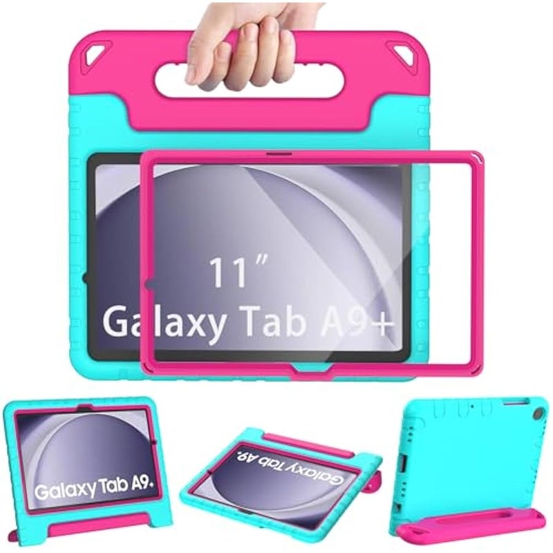 Shockproof Kids Case for Samsung Galaxy Tab A9+ Plus 11 inch with Built-in Screen Protector, Teal+Rose - Image 1