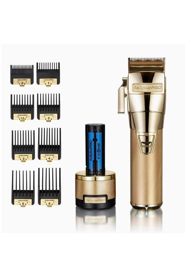 BabylissPRO FXONE All-Metal Cordless Clipper | Gold MIM Fade Blade | Interchangeable Lithium Battery | N1 Digital Motor | 6800 RPM | 2.5 Hr Runtime | 8 Combs | Ergonomic Grip | FX899GE - Image 2