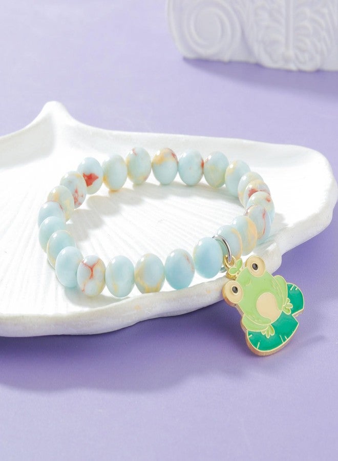 MollyQueen Frog Bracelet - Frog Lovers Gift - Blue Frog Gifts - Amethyst Bead Strand Bracelet with Lobster Claw Clasp - Image 2