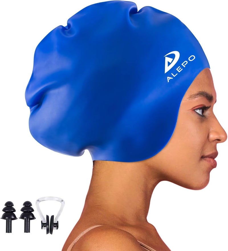 Alepo Extra Large Swim Cap for Women Men, Durable Silicone Swimming Hat with Ear Protection, Unisex Adults Bath Swimming Caps for Long Thick Curly Hair & Dreadlocks Braids Weaves Afro Hair - Image 1