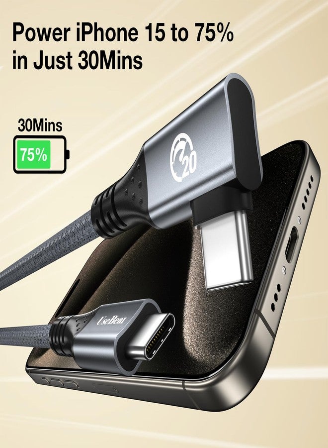 UseBean USB C Right Angle Cable 240W 1ft, 12 inch Short USB C 3.2 Gen 2X2 20Gbps Data Cable 4K Video Monitor Cord, PD 3.1 Type C Fast Charging Cord for iPhone 16 Pro Max Plus, MacBook, iPad, Galaxy S25 - Image 5