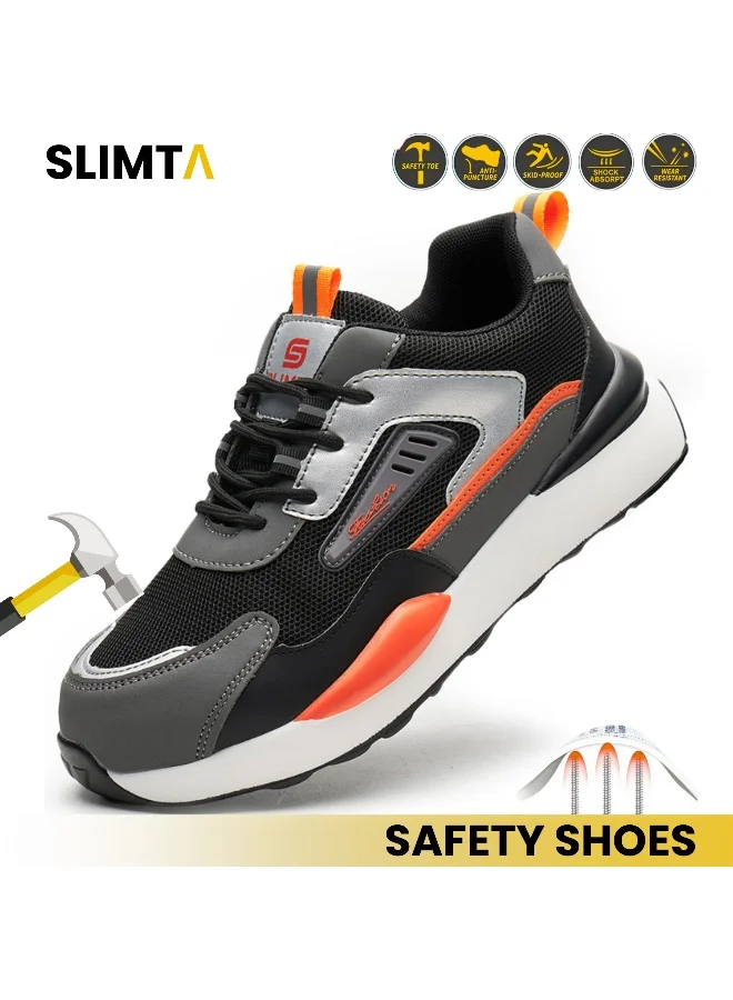 SLIMTA Safety Shoes for Men & Women - Breathable Flying Woven, Anti-Smash, Lightweight PU Sole Sporty Work Shoes