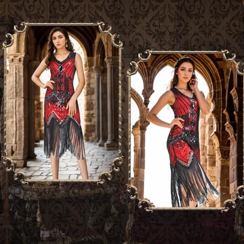 FEPITO 1920s Flapper Dresses for Women, Fringed Sequin Great Gatsby Dress for Women with 20s Accessories, Roaring 20s Costumes - Image 5