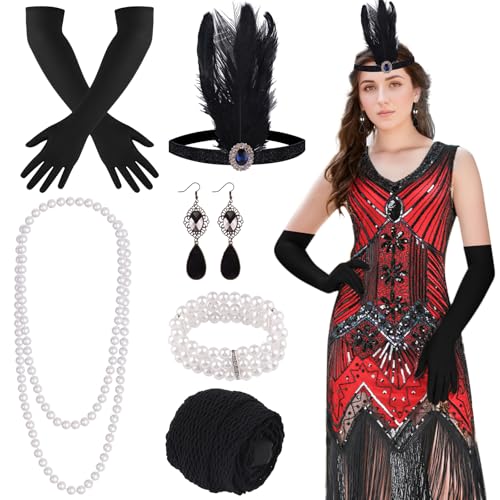 FEPITO 1920s Flapper Dresses for Women, Fringed Sequin Great Gatsby Dress for Women with 20s Accessories, Roaring 20s Costumes - Image 1