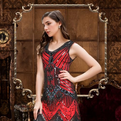 FEPITO 1920s Flapper Dresses for Women, Fringed Sequin Great Gatsby Dress for Women with 20s Accessories, Roaring 20s Costumes - Image 2