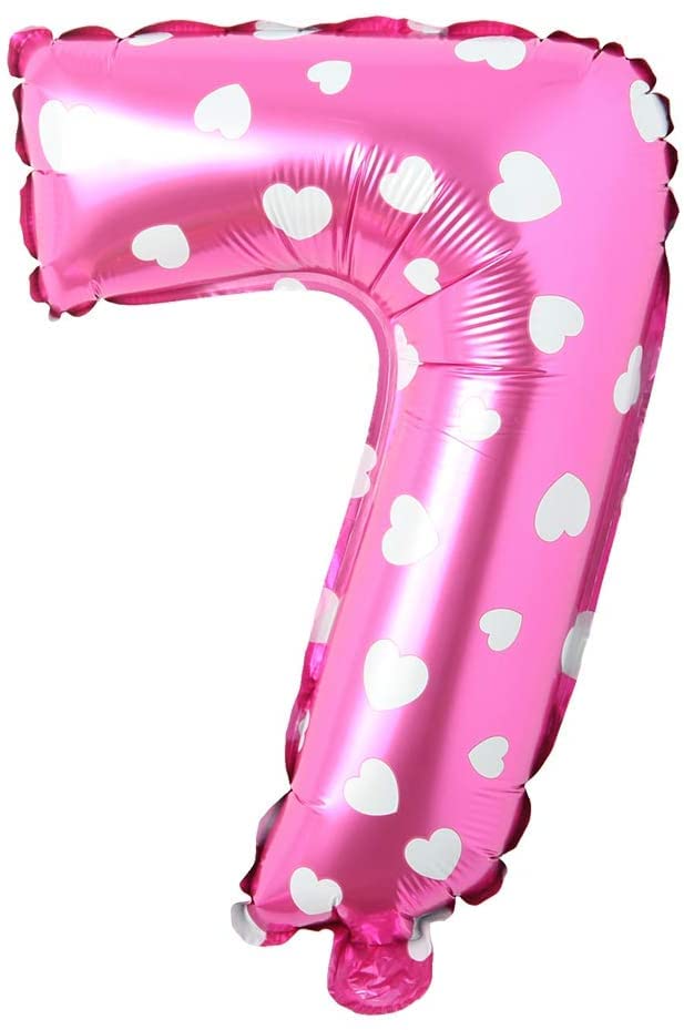 flavouredlove 16 inch Seven Foil Number Air or Helium Balloon Party Decoration Pink hearts Pack of 1 | 7 Year No. Balloons Birthday/Anniversary (Pink hearts Number 7) - Image 1