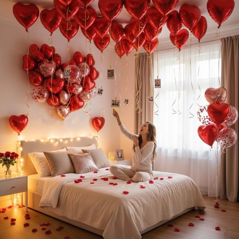 Go Hooked Valentine’s Day Décor Set with 2000 Artificial Rose Petals & 5 Pcs Heart Foil Baloon | Perfect for Proposals, Anniversaries, Candlelight Dinners, Gifting, Husband, Wife - Image 3