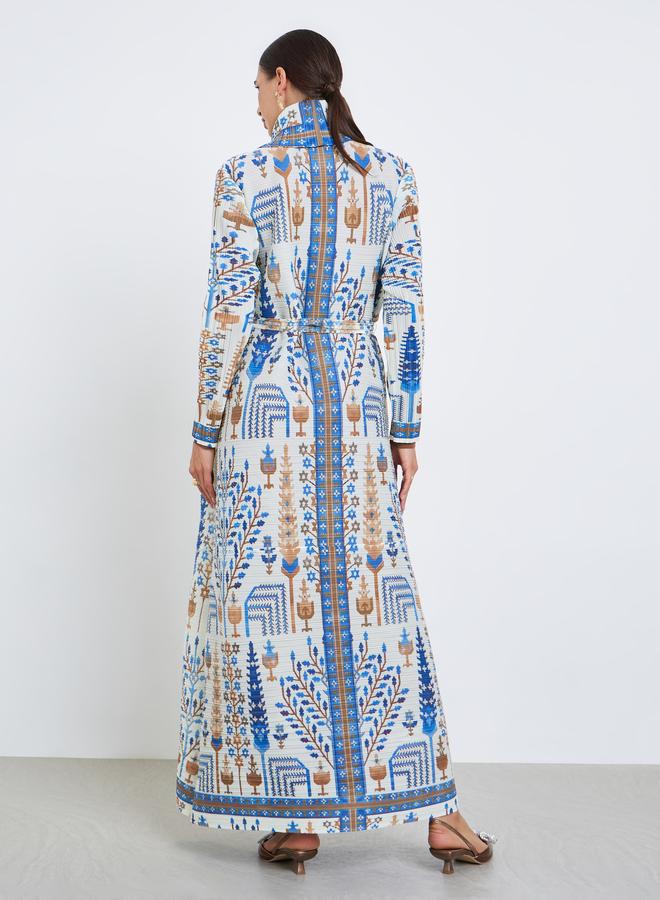 Take Two All-Over Printed Textured Pleated Long Sleeve Abaya - Image 5