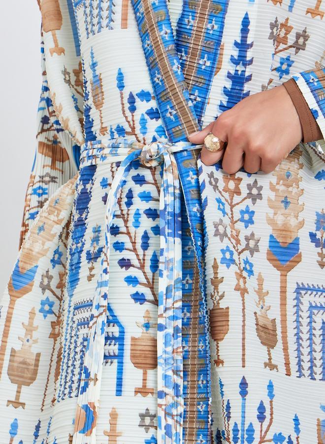 Take Two All-Over Printed Textured Pleated Long Sleeve Abaya - Image 4