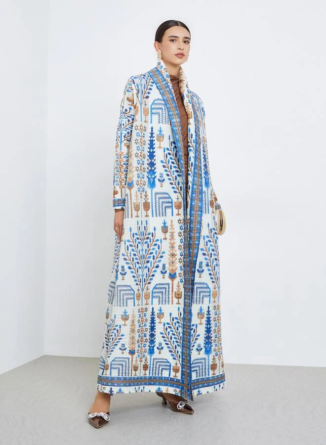 تايك تو عباية محبوكة بكسرات بطبعة كاملة وأكمام طويلة