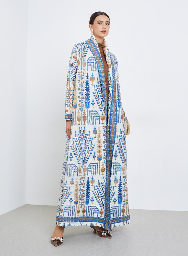 Take Two All-Over Printed Textured Pleated Long Sleeve Abaya - Image 1
