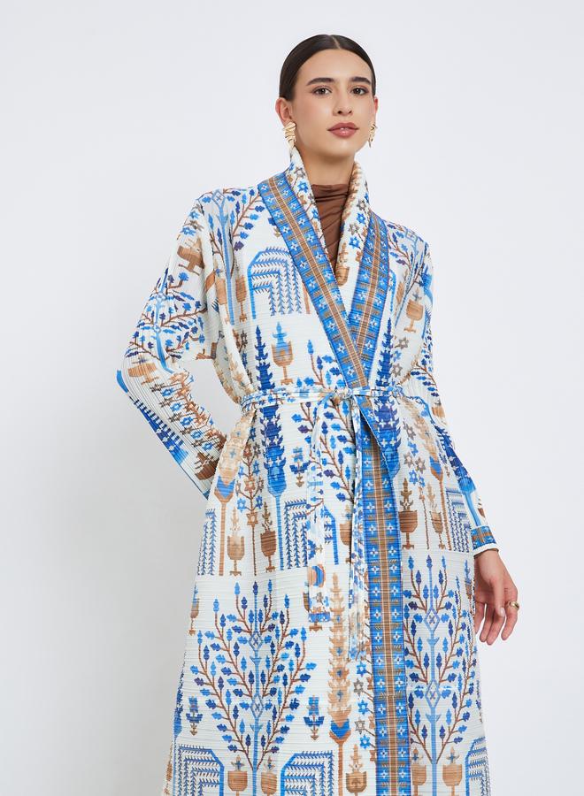 Take Two All-Over Printed Textured Pleated Long Sleeve Abaya - Image 3