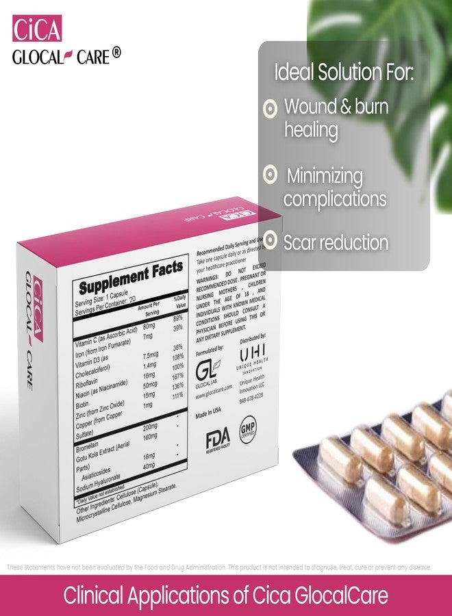 GlocalCare مكمل غذائي GlocalCare CICA مثبت سريريًا لالتئام الجروح - يساعد في دعم التئام الندبات والتعافي - يساعد في إصلاح الجلد والأنسجة بعد العمليات الجراحية والجروح وعلاج الندبات والكدمات (20 كبسولة) - Image 2