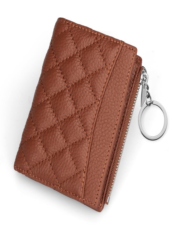befen Genuine Leather Small RFID Blocking Bifold Wallet for Women with Zipper Coin Pocket Key Chain Wallet Purse - Brown - Image 1