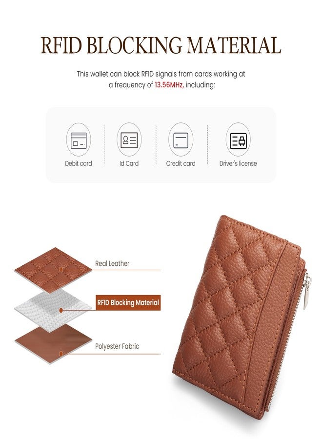 befen Genuine Leather Small RFID Blocking Bifold Wallet for Women with Zipper Coin Pocket Key Chain Wallet Purse - Brown - Image 4