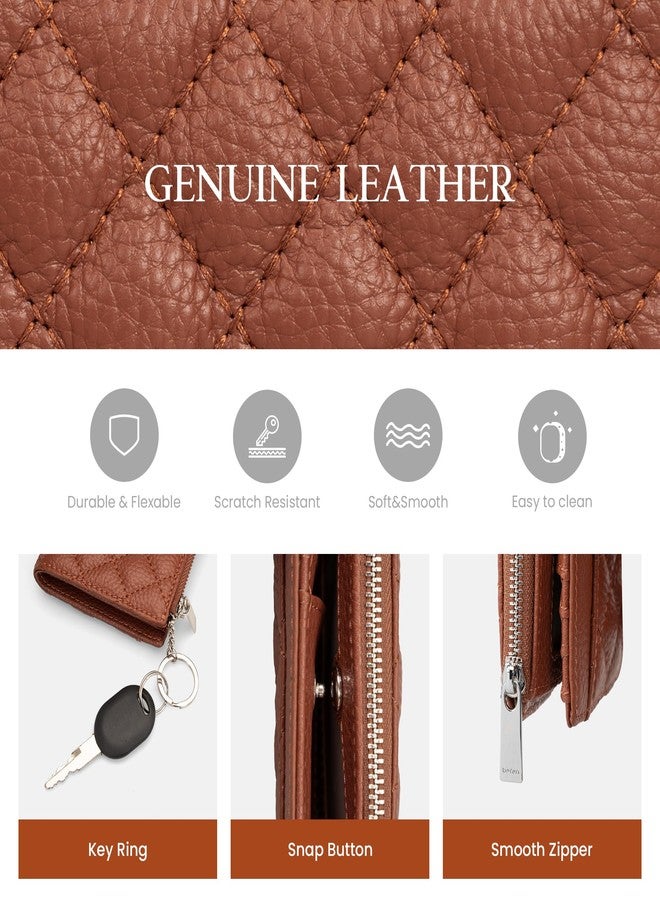befen Genuine Leather Small RFID Blocking Bifold Wallet for Women with Zipper Coin Pocket Key Chain Wallet Purse - Brown - Image 5