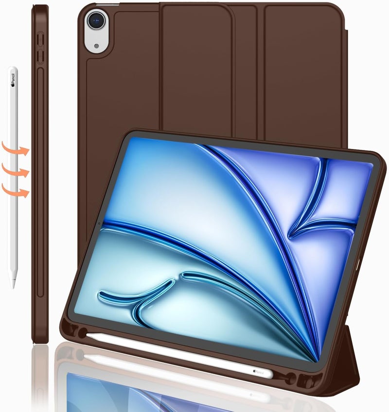 iMieet iPad Air 11 Inch Case M3(2025) / M2 (2024), iPad Air 5th/4th Generation Case 2022/2020 10.9 Inch with Pencil Holder,Trifold Stand Smart Case with Soft TPU Back(Chocolate) - Image 1