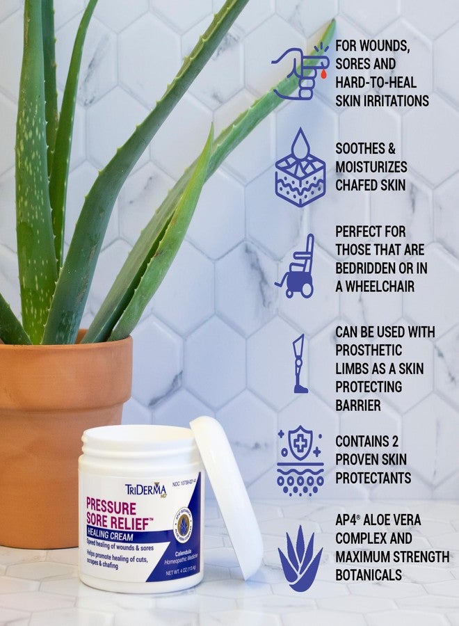 TriDerma كريم شفاء لتخفيف قرح الضغط من TriDerma MD لعلاج قرح الفراش، والقرحات، وقرح الضغط، وشفاء الجروح، والجلد المتشقق، والقرحات التي يصعب شفاؤها مع الكالندولا وAP4 الألوة، 4 أونصة في جرة - Image 2