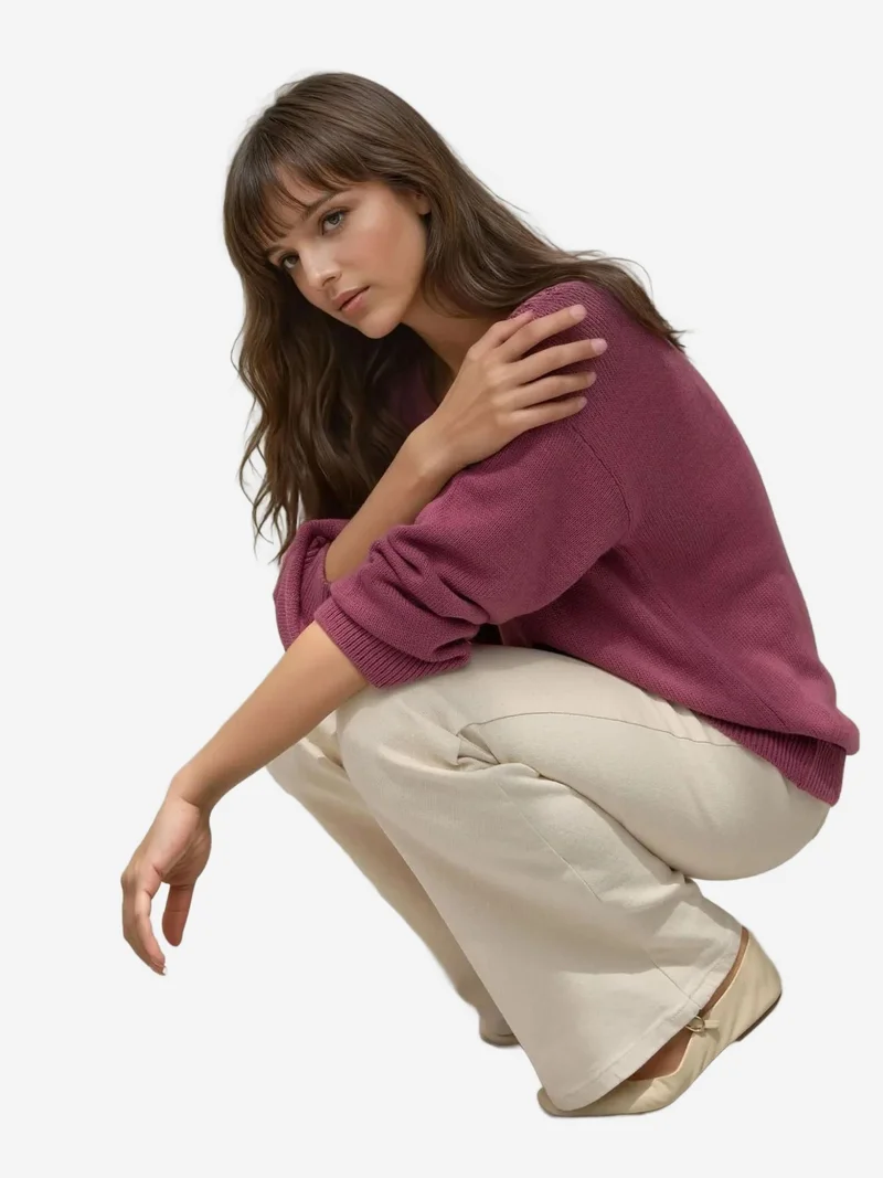 HICCUP Mauve Purple Thick Knit V-neck Sweater for Women | Best Price UAE