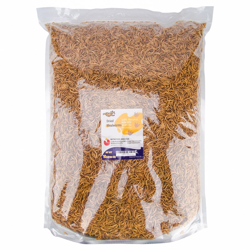 RANZ 10LBS Non-GMO Dried Mealworms for Chickens, High Protein Meal Worms, Premium Chicken Feed, Perfect Bird Food and Chicken Treats, Whole Large Mealworms for Wild Birds, Ducks, Fish - Image 2