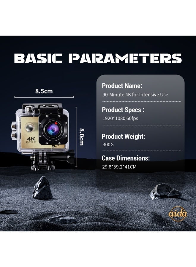 عام كاميرا خوذة، كاميرا مدمجة، كاميرا بانورامية 360 درجة، كاميرا حركة 4K، كاميرا حركة 1080P (مع غلاف مقاوم للماء)، كاميرا خارجية صغيرة ذكية عالية الدقة مقاومة للماء (ذهبية مع بطاقة ذاكرة 32 جيجابايت). - Image 2