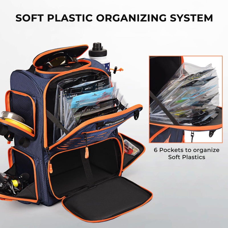 KastKing Bait Boss Fishing Tackle Backpack with Rod Holders-4 Tackle Boxes-Rain Cover,43L Large Storage for Fishing Gear, Orange - Image 2