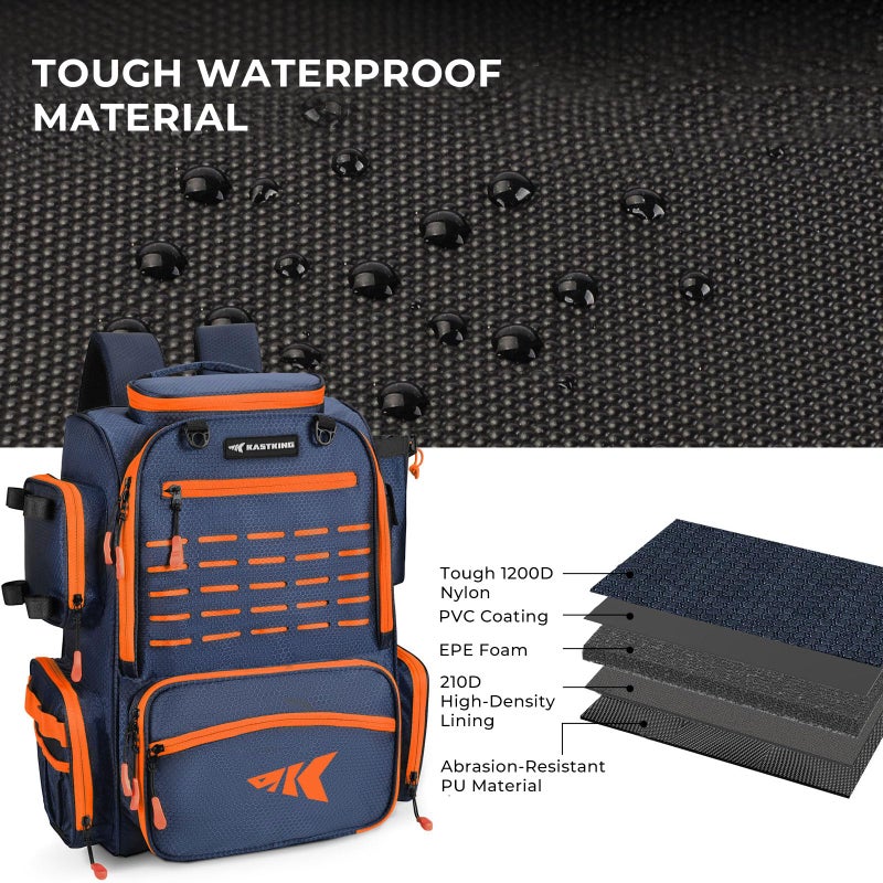 KastKing Bait Boss Fishing Tackle Backpack with Rod Holders-4 Tackle Boxes-Rain Cover,43L Large Storage for Fishing Gear, Orange - Image 4
