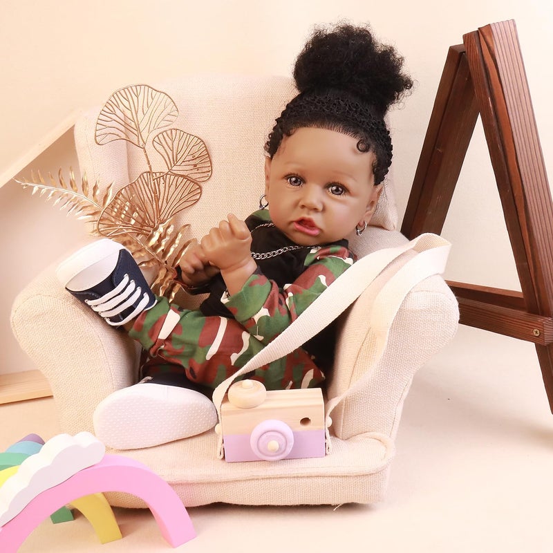 HOOMAI Lifelike Reborn Baby Dolls with Soft Body African American Realistic Girl Doll 228 Inch Best Birthday Gift Set - Image 3