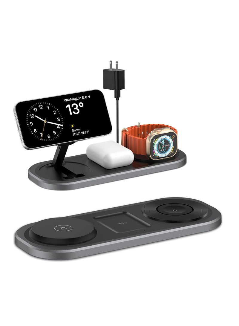 Beauenty 3 in 1 Wireless Charger for iPhone, Foldable Charging Station for Magsafe for iPhone 16/15/14/13/12/Pro Max/Pro/Mini/Plus, Apple Watch 10/9/8/7/SE/6/5/4/3/2/1/Ultra2/Ultra, AirPods pro/2/3/4 (Black) - Image 1