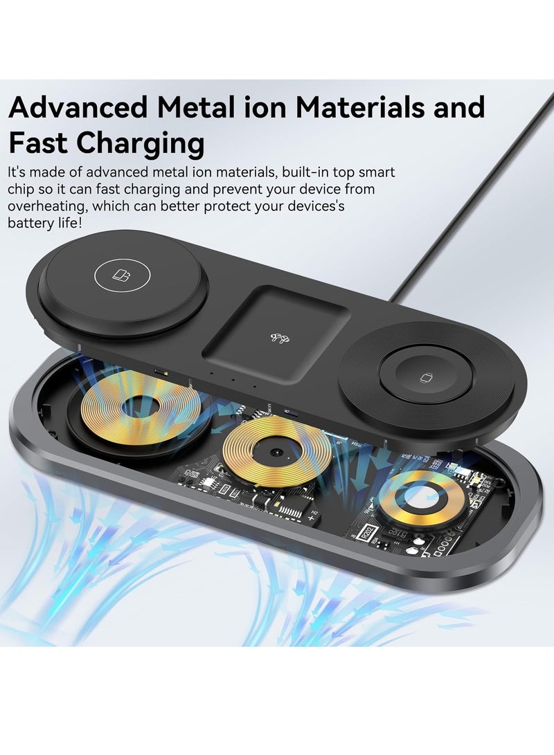Beauenty 3 in 1 Wireless Charger for iPhone, Foldable Charging Station for Magsafe for iPhone 16/15/14/13/12/Pro Max/Pro/Mini/Plus, Apple Watch 10/9/8/7/SE/6/5/4/3/2/1/Ultra2/Ultra, AirPods pro/2/3/4 (Black) - Image 5