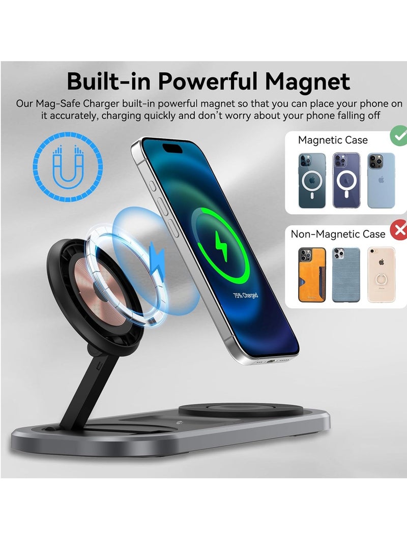 Beauenty 3 in 1 Wireless Charger for iPhone, Foldable Charging Station for Magsafe for iPhone 16/15/14/13/12/Pro Max/Pro/Mini/Plus, Apple Watch 10/9/8/7/SE/6/5/4/3/2/1/Ultra2/Ultra, AirPods pro/2/3/4 (Black) - Image 4