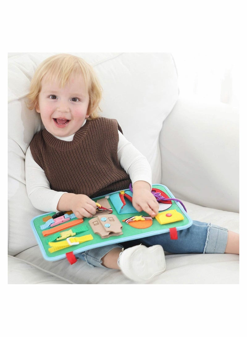 Excefore Toddler Busy Board 14 in 1 Activity Board, Montessori Sensory Toy for Fine Motor Skills, Learning Toy for Airplane or Car Travel, Preschool Educational Gift for Kids, Garbage Car Style - Image 3