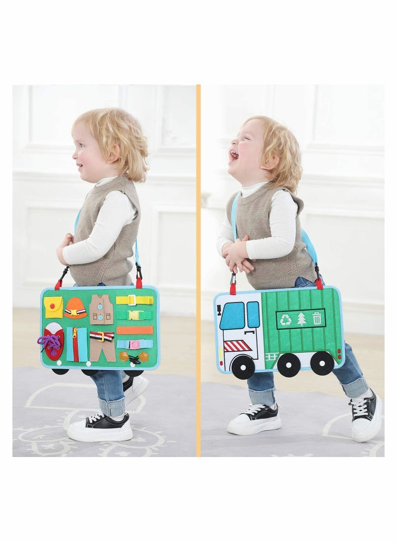 Excefore Toddler Busy Board 14 in 1 Activity Board, Montessori Sensory Toy for Fine Motor Skills, Learning Toy for Airplane or Car Travel, Preschool Educational Gift for Kids, Garbage Car Style - Image 4