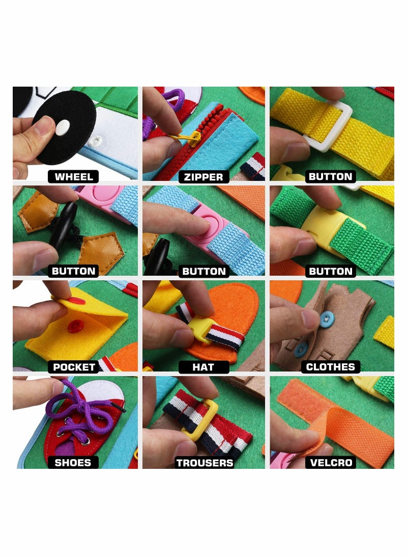 Excefore Toddler Busy Board 14 in 1 Activity Board, Montessori Sensory Toy for Fine Motor Skills, Learning Toy for Airplane or Car Travel, Preschool Educational Gift for Kids, Garbage Car Style - Image 5