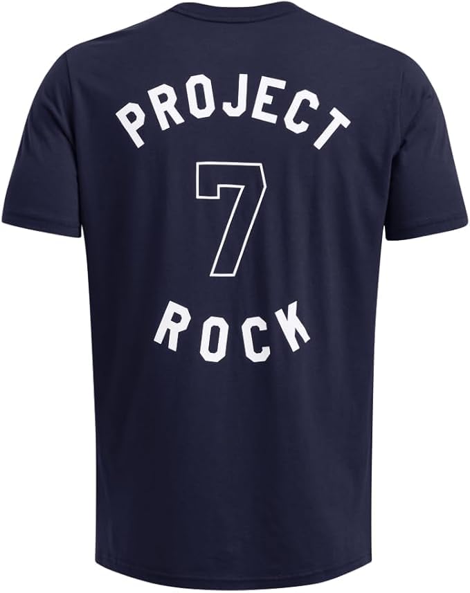 Under Armour Men's Project Rock 7 Short Sleeve T Shirt, (410) Midnight Navy / / White, X-Small - Image 4
