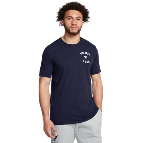 Under Armour Men's Project Rock 7 Short Sleeve T Shirt, (410) Midnight Navy / / White, X-Small - Image 1