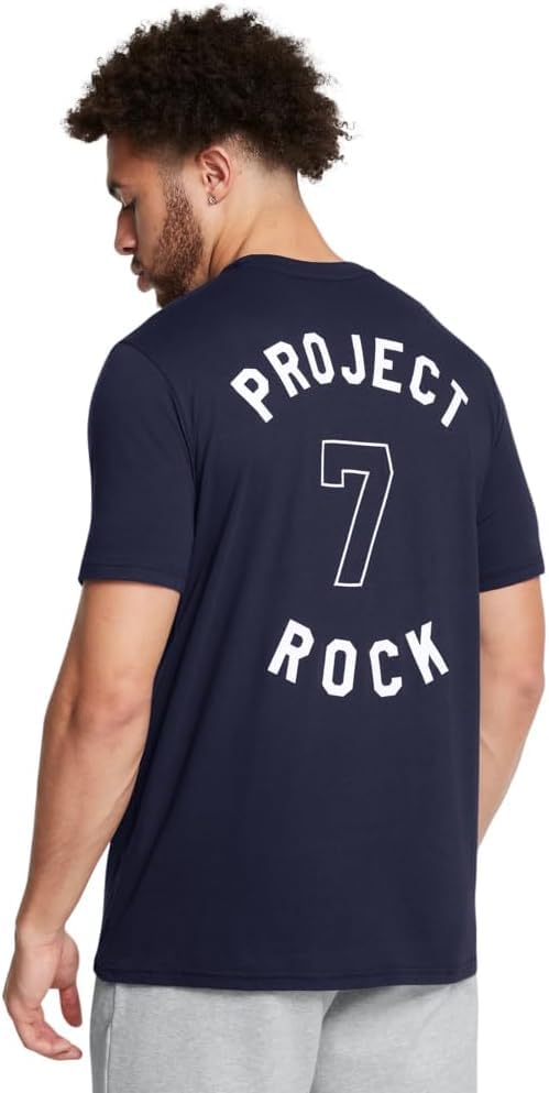 Under Armour Men's Project Rock 7 Short Sleeve T Shirt, (410) Midnight Navy / / White, X-Small - Image 5