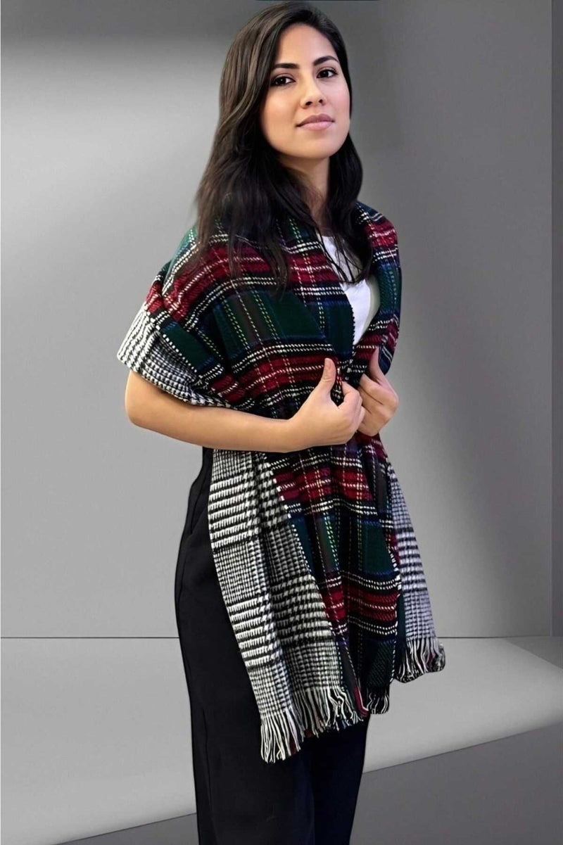 Tezzgelsin Women's Double-Sided Plaid Patterned Soft Shoulder Shawl Scarf (70CM x 180CM)  - Image 3