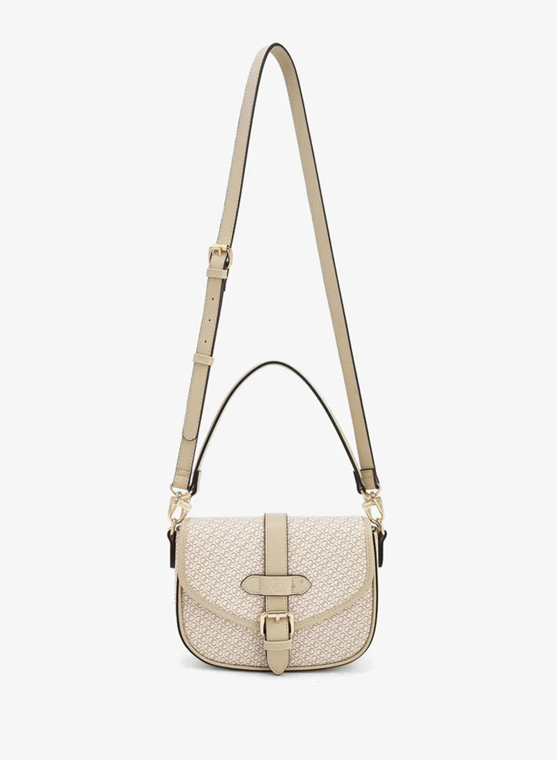 Celeste Monogram Print Crossbody Bag with Button Closure